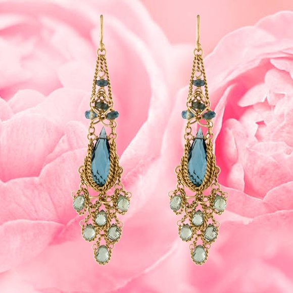 SOLD -Anthony Nak 18k London Topaz & Sapphire Earrings - Picture 1 of 4